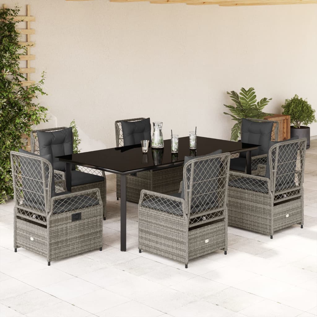 7-tlg. Garten-Essgruppe mit Kissen Grau Poly Rattan