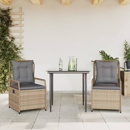 3-tlg. Garten-Essgruppe mit Kissen Beige Poly Rattan