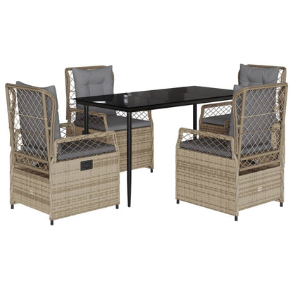 5-tlg. Garten-Essgruppe mit Kissen Beige Poly Rattan