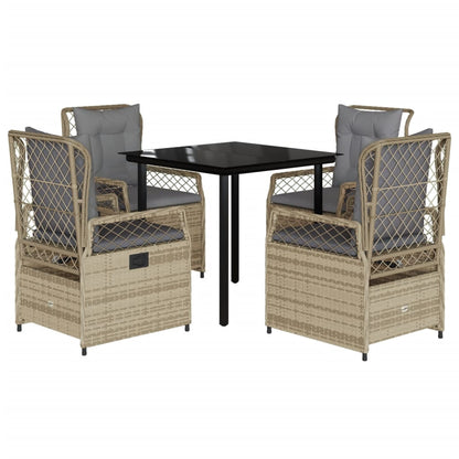 5-tlg. Garten-Essgruppe mit Kissen Beige Poly Rattan