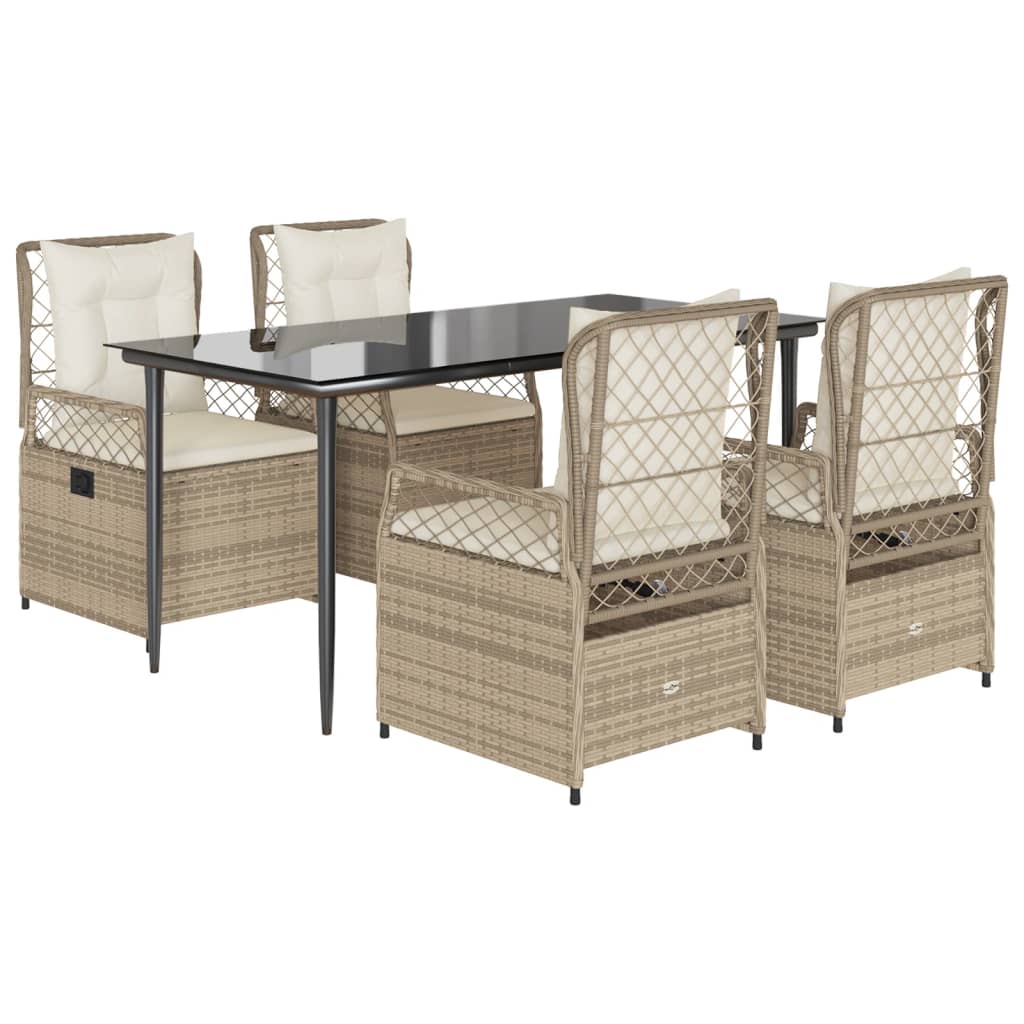 5-tlg. Garten-Essgruppe mit Kissen Beige Poly Rattan