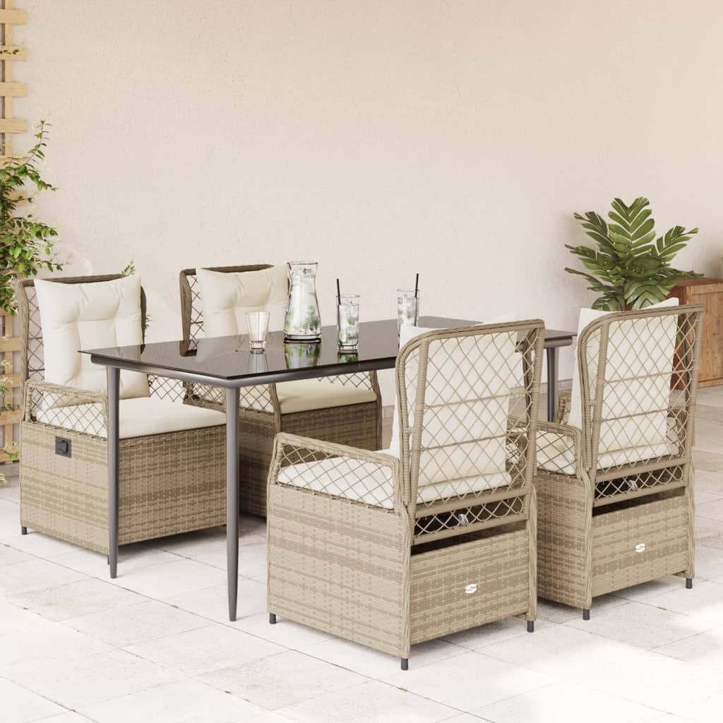 5-tlg. Garten-Essgruppe mit Kissen Beige Poly Rattan