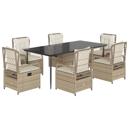 7-tlg. Garten-Essgruppe mit Kissen Beige Poly Rattan