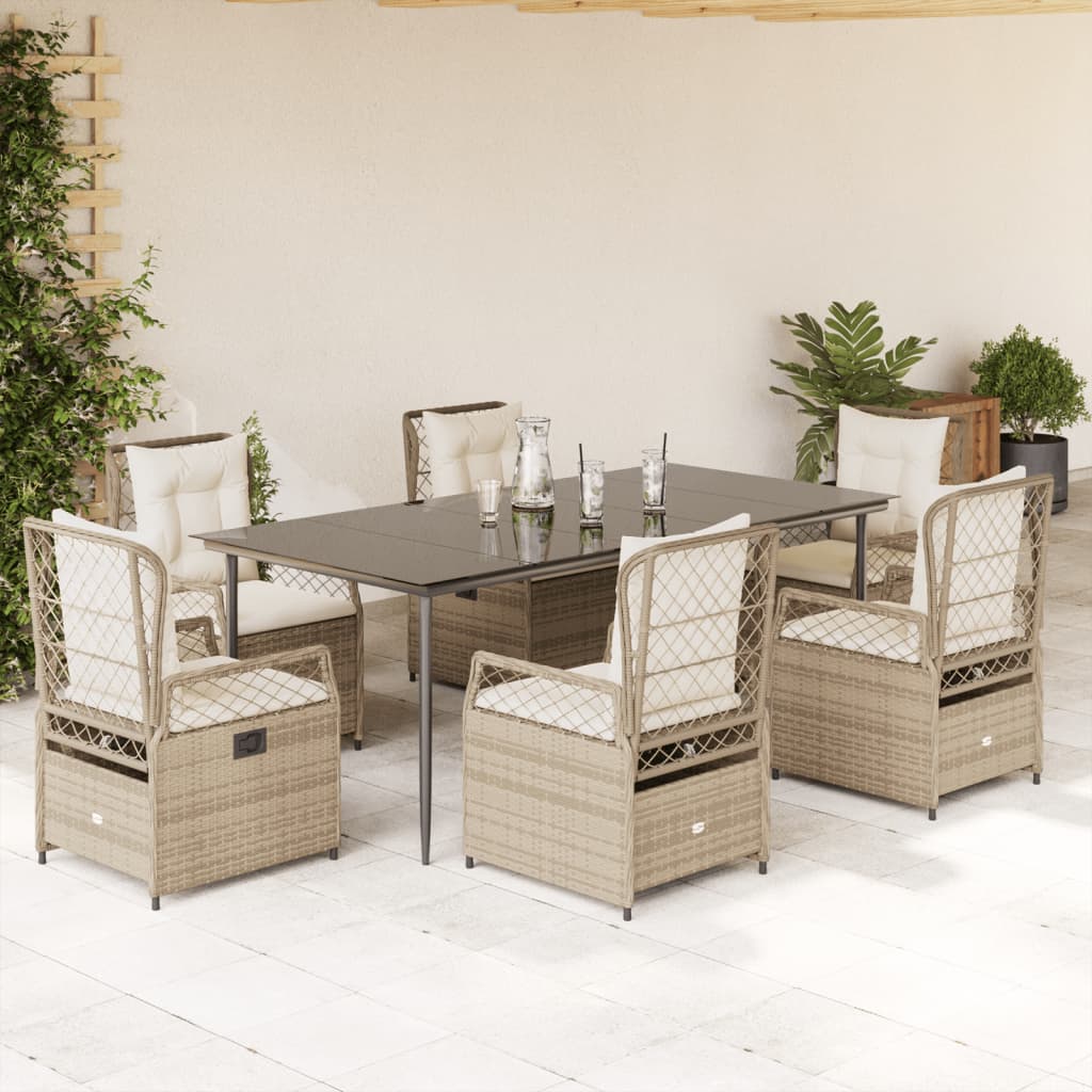 7-tlg. Garten-Essgruppe mit Kissen Beige Poly Rattan