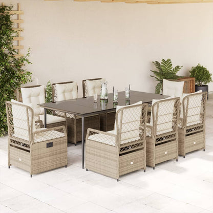 9-tlg. Garten-Essgruppe mit Kissen Beige Poly Rattan