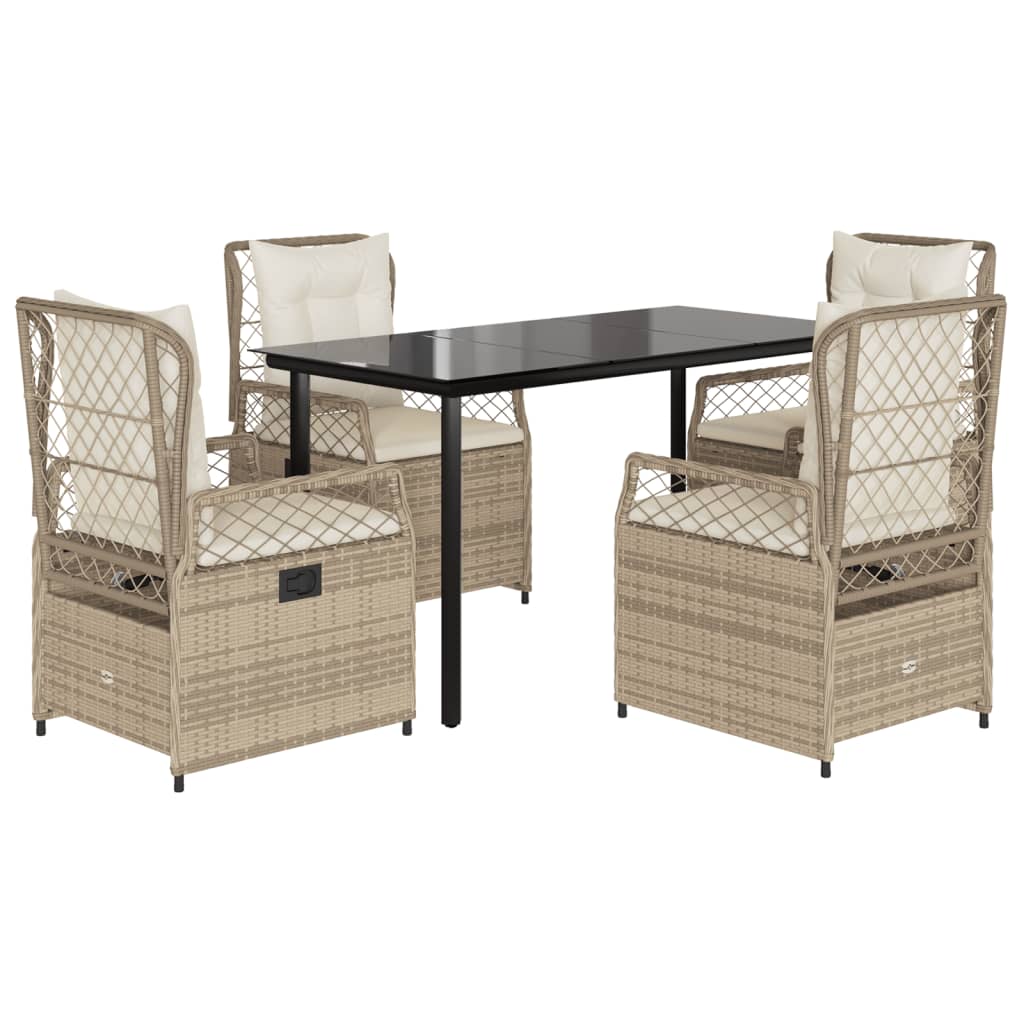 5-tlg. Garten-Essgruppe mit Kissen Beige Poly Rattan
