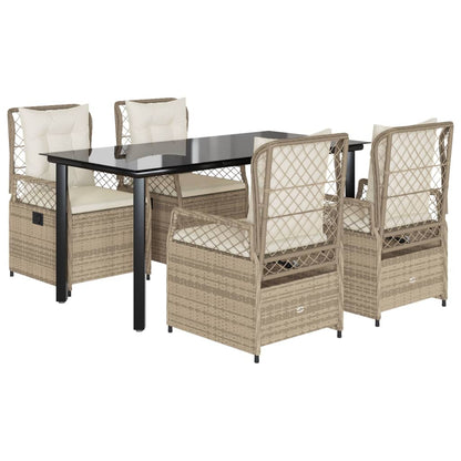 5-tlg. Garten-Essgruppe mit Kissen Beige Poly Rattan