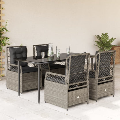 5-tlg. Garten-Essgruppe mit Kissen Hellgrau Poly Rattan