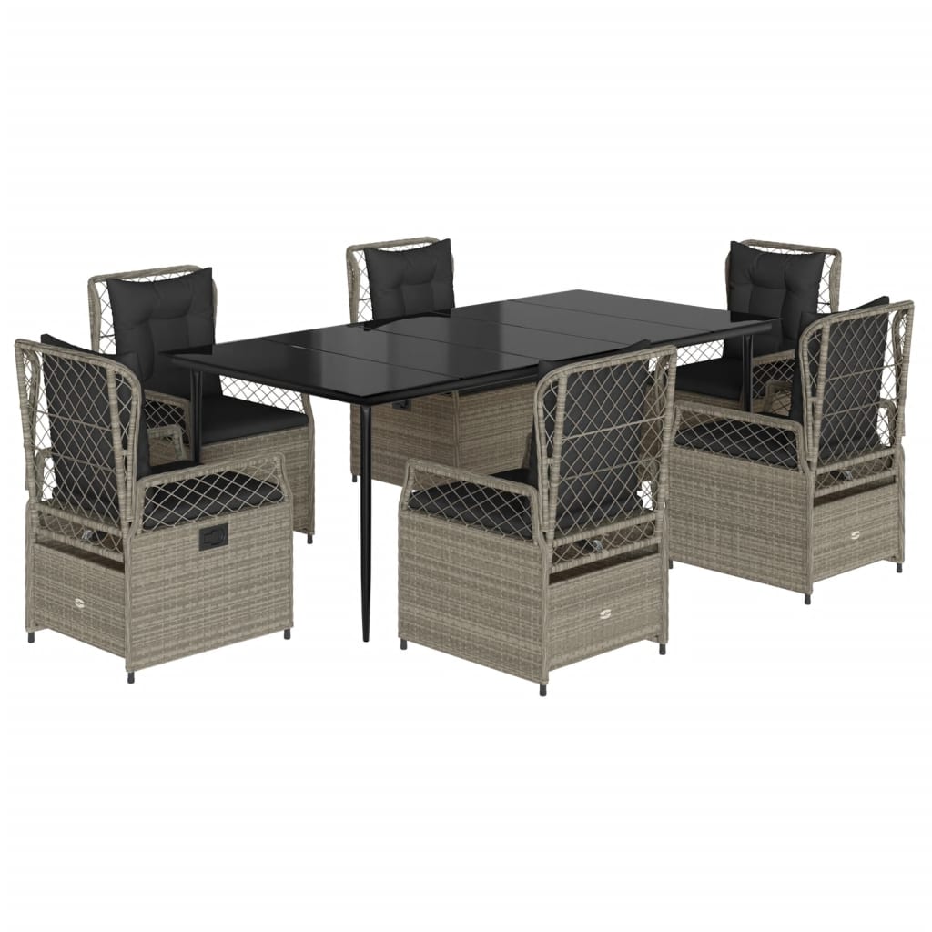 7-tlg. Garten-Essgruppe mit Kissen Hellgrau Poly Rattan