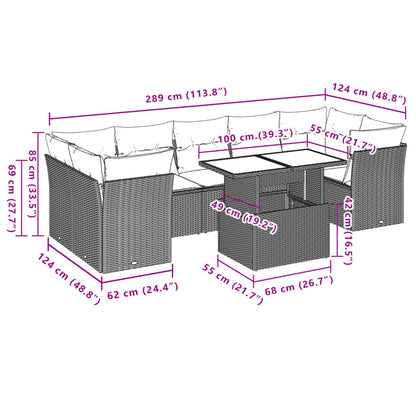 8-teiliges Gartensofa-Set mit Kissen, grau, Polyrattan