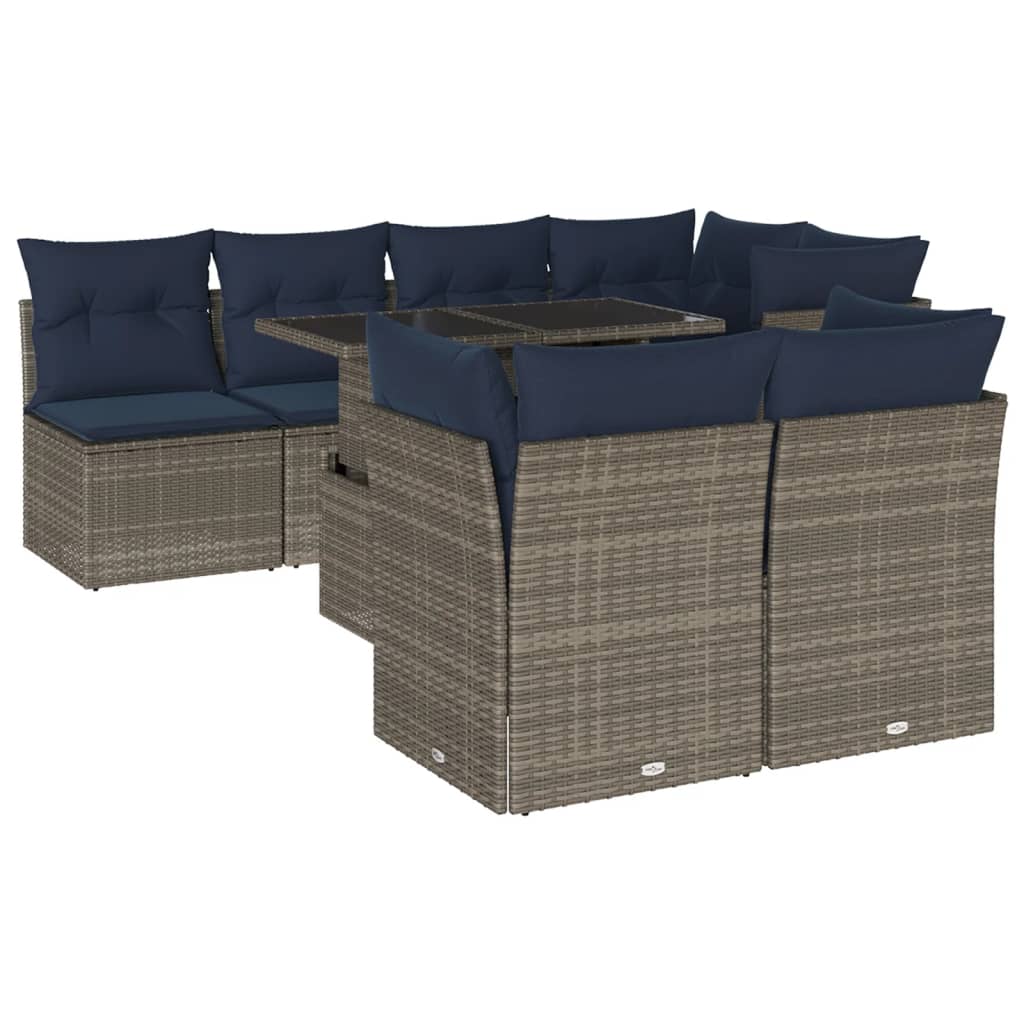 8-teiliges Gartensofa-Set mit Kissen, grau, Polyrattan