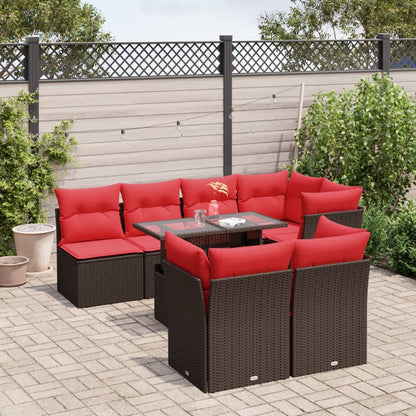8-teiliges Gartensofa-Set mit Kissen, braun, Polyrattan