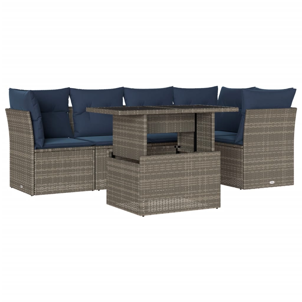 6-teiliges Gartensofa-Set mit Kissen, grau, Polyrattan