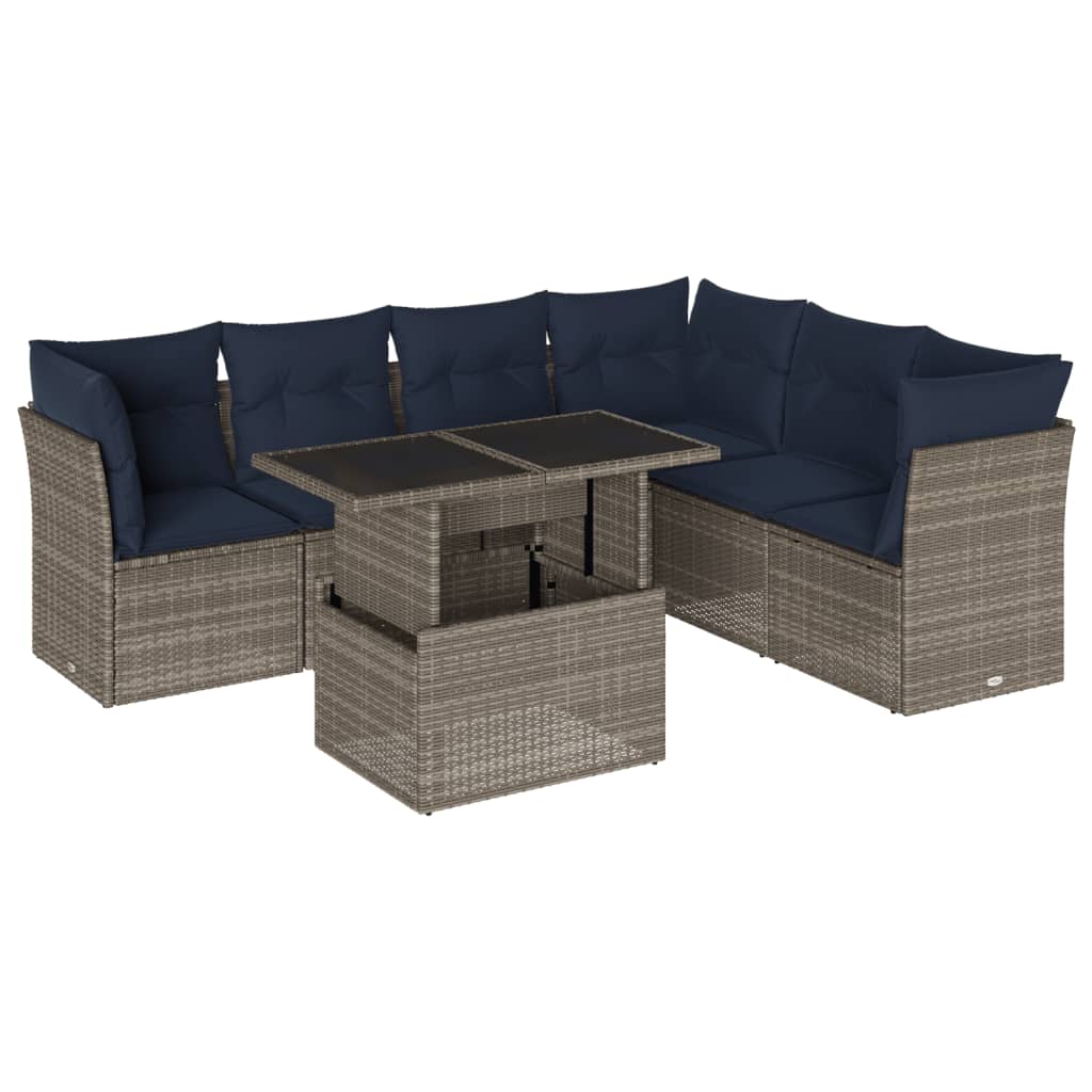 7-teiliges Gartensofa-Set mit Kissen, grau, Polyrattan