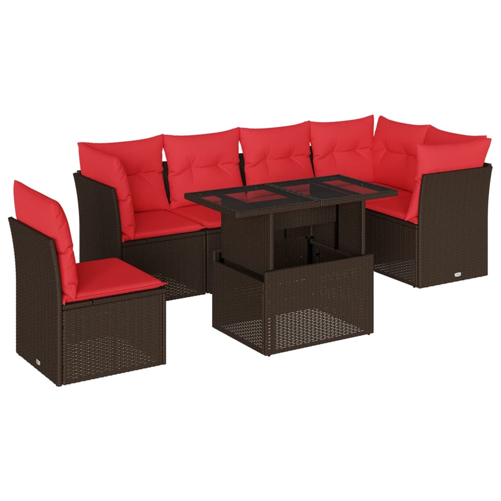 7-teiliges Gartensofa-Set mit Kissen, braun, Polyrattan