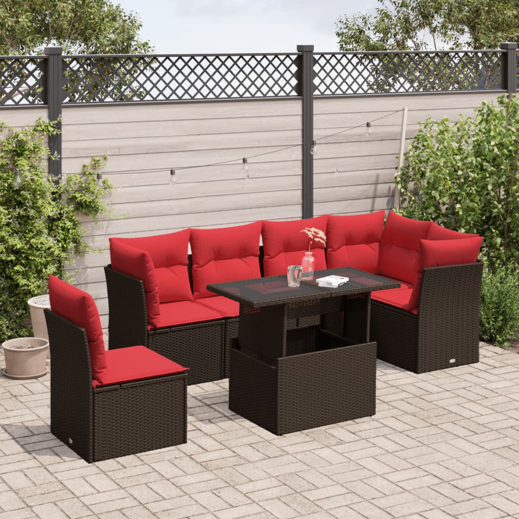 7-teiliges Gartensofa-Set mit Kissen, braun, Polyrattan