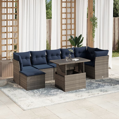 8-teiliges Gartensofa-Set mit Kissen, grau, Polyrattan