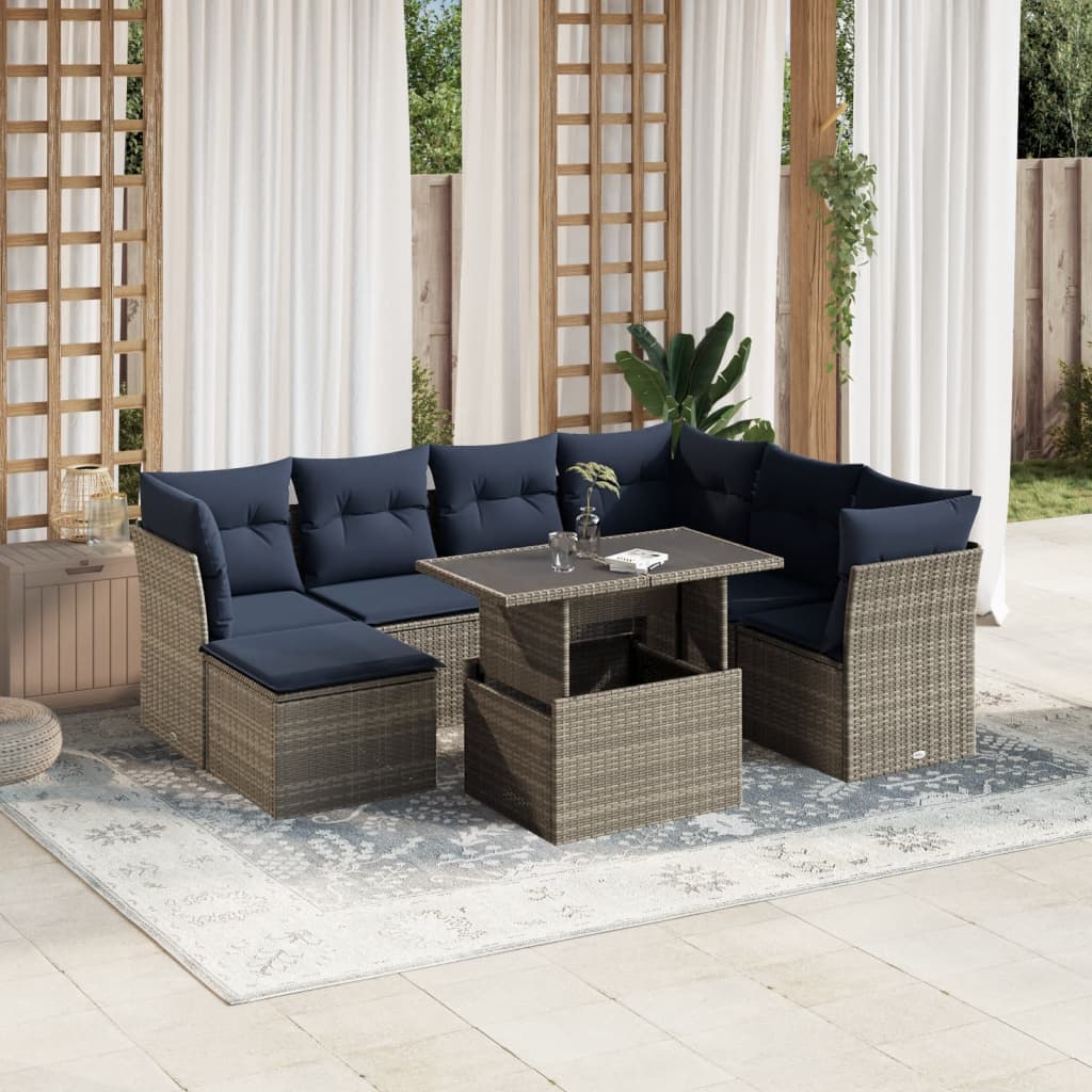 8-teiliges Gartensofa-Set mit Kissen, grau, Polyrattan