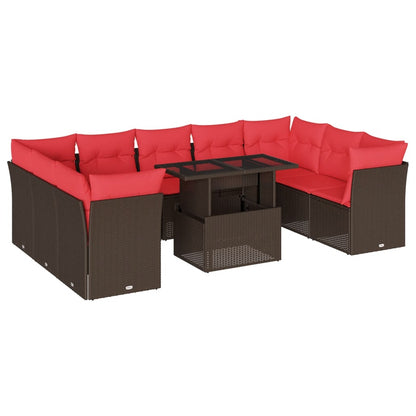 10-teiliges Gartensofa-Set mit Kissen, braun, Polyrattan