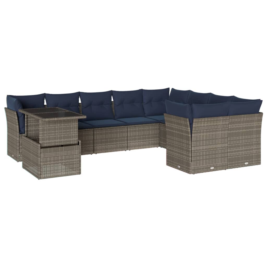 10-teiliges Gartensofa-Set mit Kissen, grau, Polyrattan