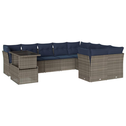 10-teiliges Gartensofa-Set mit Kissen, grau, Polyrattan