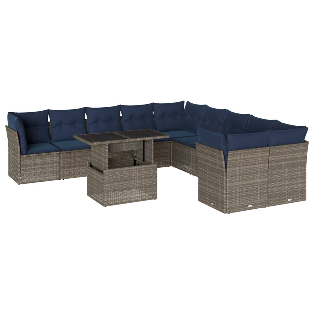 11-teiliges Gartensofa-Set mit Kissen, grau, Polyrattan