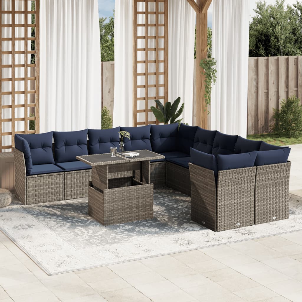 11-teiliges Gartensofa-Set mit Kissen, grau, Polyrattan