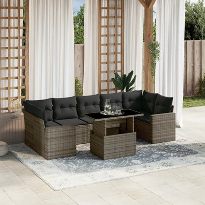 8-tlg. Garten-Sofagarnitur mit Kissen Grau Poly Rattan