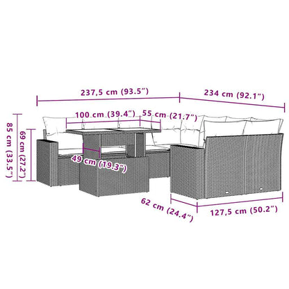 9-tlg. Garten-Sofagarnitur mit Kissen Beige Poly Rattan