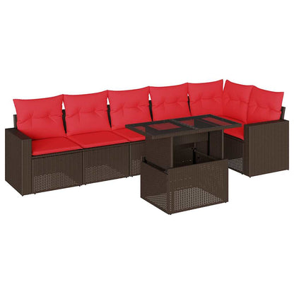 7-teiliges Gartensofa-Set mit Kissen, braun, Polyrattan