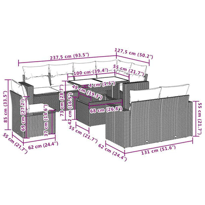 9-tlg. Garten-Sofagarnitur mit Kissen Beige Poly Rattan