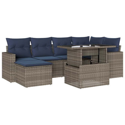 7-teiliges Gartensofa-Set mit Kissen, grau, Polyrattan
