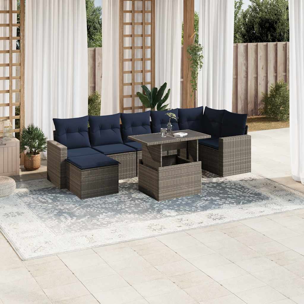8-teiliges Gartensofa-Set mit Kissen, grau, Polyrattan