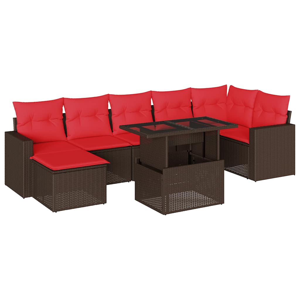8-teiliges Gartensofa-Set mit Kissen, braun, Polyrattan