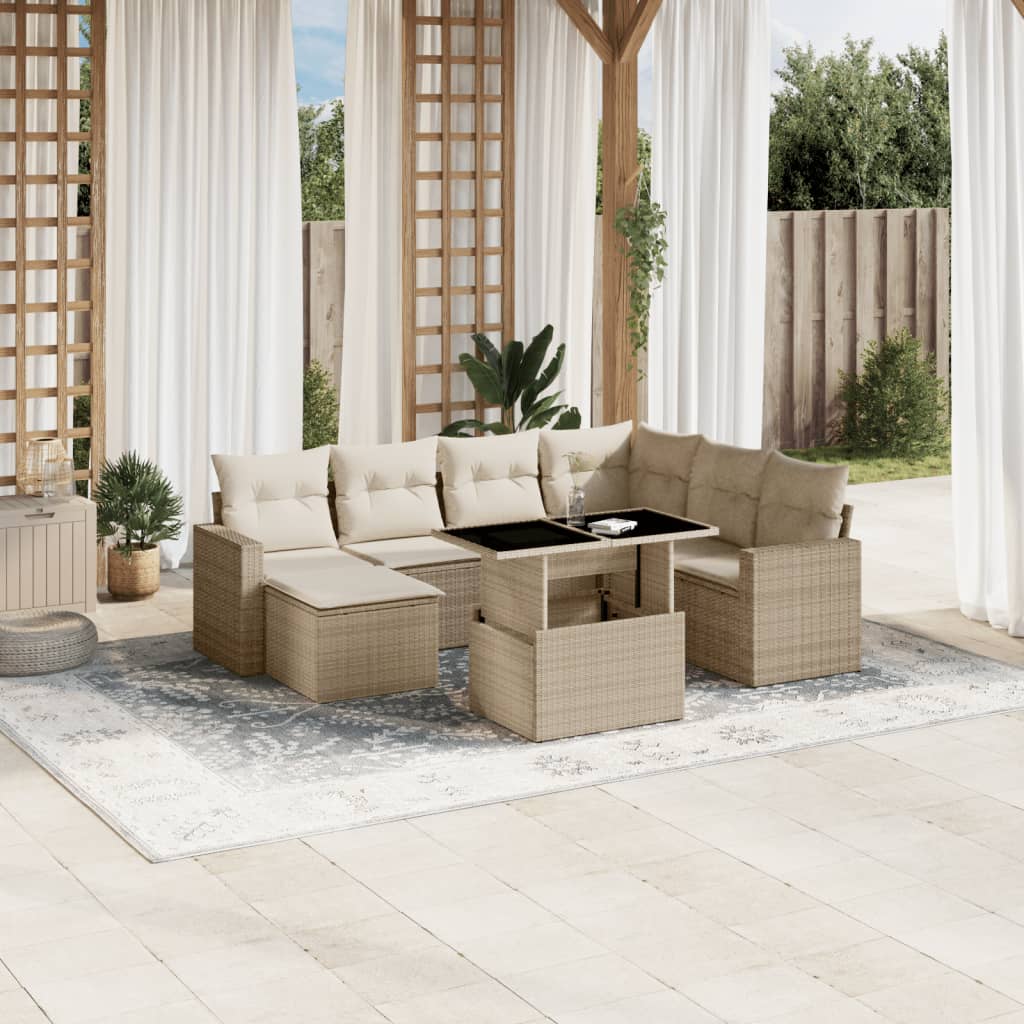 8-tlg. Garten-Sofagarnitur mit Kissen Beige Poly Rattan
