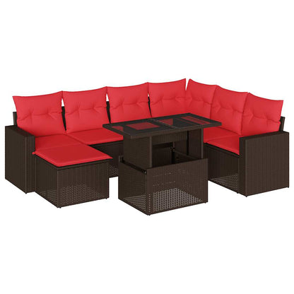 8-teiliges Gartensofa-Set mit Kissen, braun, Polyrattan