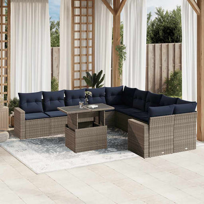 11-teiliges Gartensofa-Set mit Kissen, grau, Polyrattan