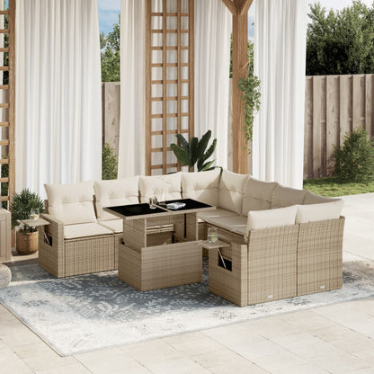 9-tlg. Garten-Sofagarnitur mit Kissen Beige Poly Rattan
