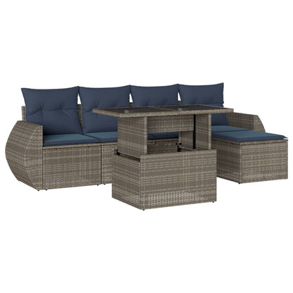 6-teiliges Gartensofa-Set mit Kissen, grau, Polyrattan