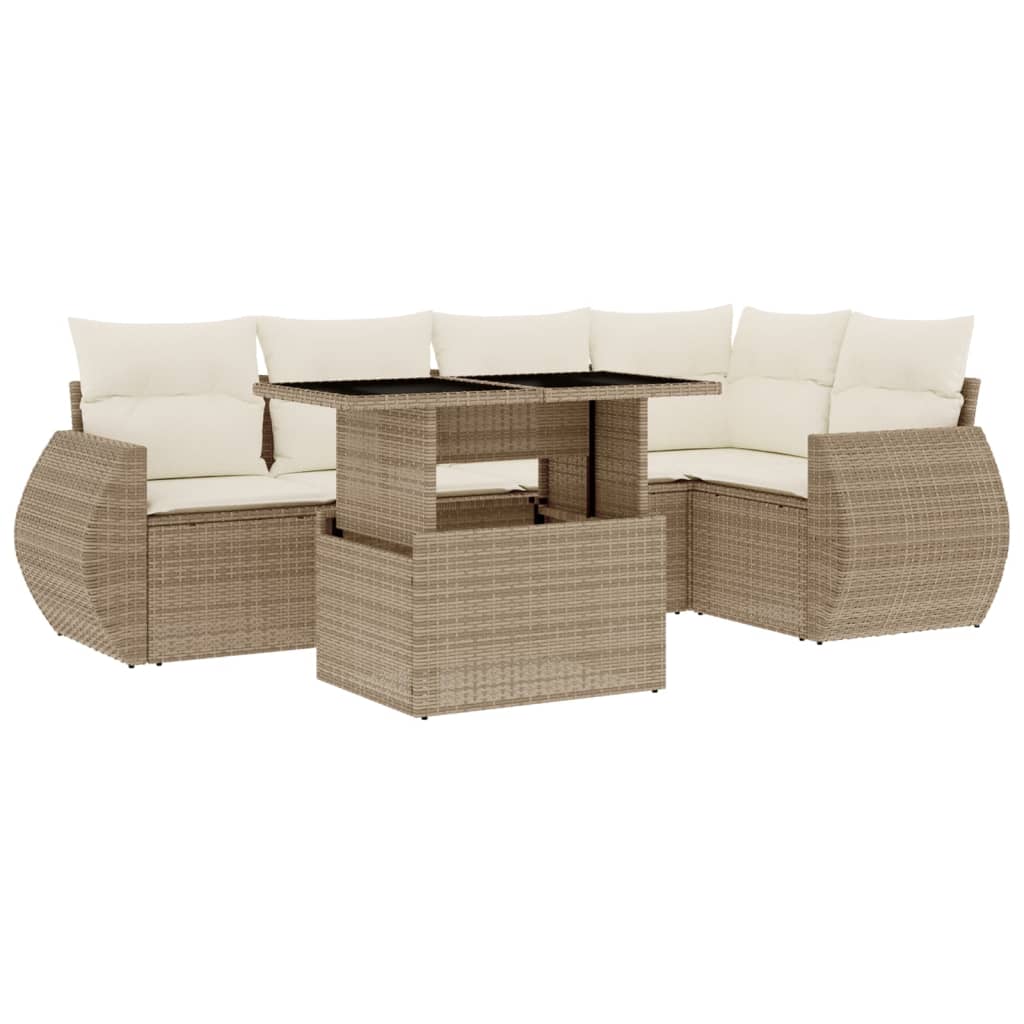 6-tlg. Garten-Sofagarnitur mit Kissen Beige Poly Rattan