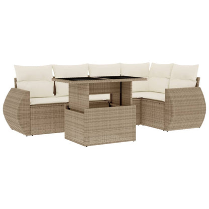 6-tlg. Garten-Sofagarnitur mit Kissen Beige Poly Rattan