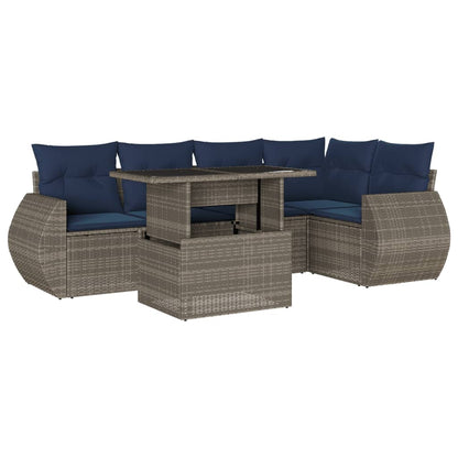 6-teiliges Gartensofa-Set mit Kissen, grau, Polyrattan