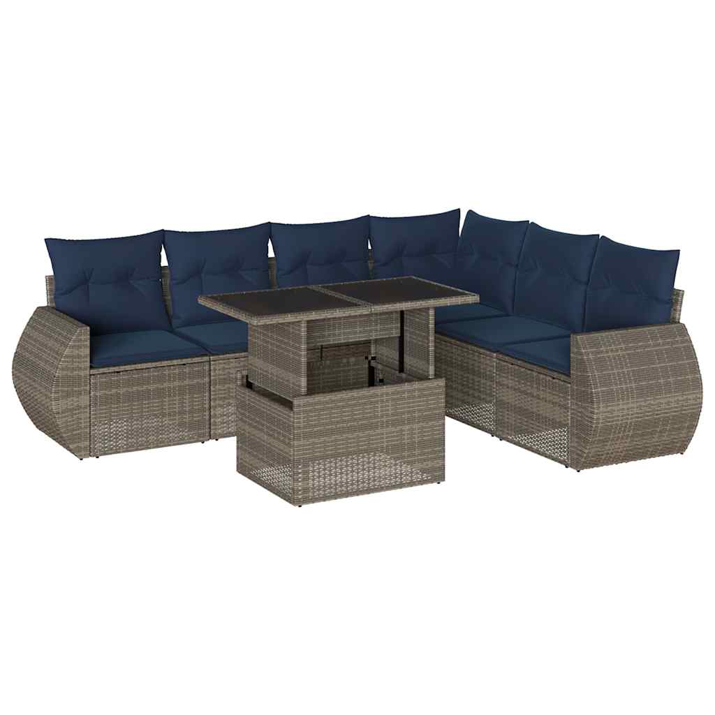 7-teiliges Gartensofa-Set mit Kissen, grau, Polyrattan