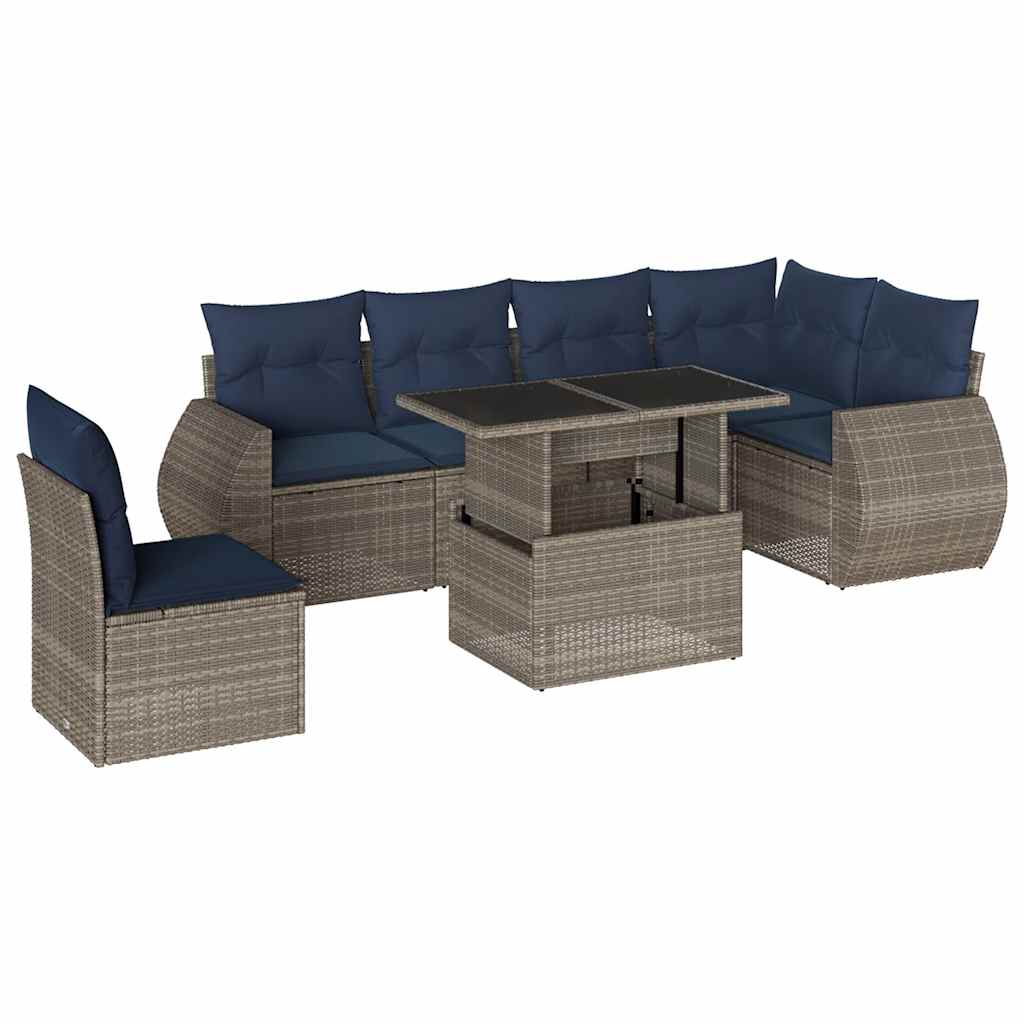 7-teiliges Gartensofa-Set mit Kissen, grau, Polyrattan