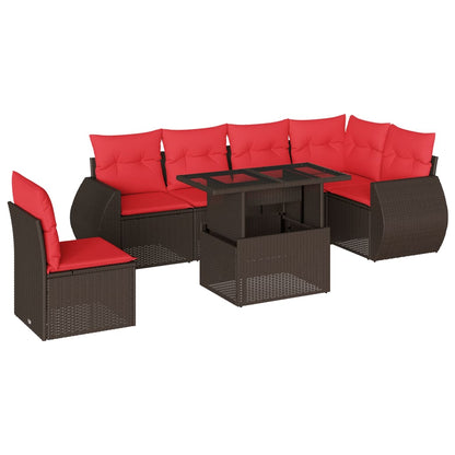 7-teiliges Gartensofa-Set mit Kissen, braun, Polyrattan