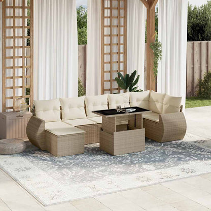 8-tlg. Garten-Sofagarnitur mit Kissen Beige Poly Rattan