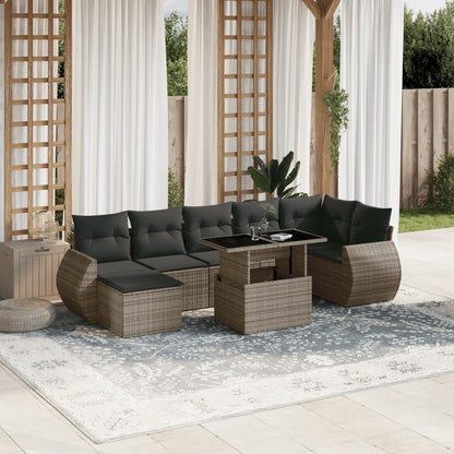 8-tlg. Garten-Sofagarnitur mit Kissen Grau Poly Rattan