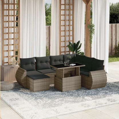 8-tlg. Garten-Sofagarnitur mit Kissen Grau Poly Rattan