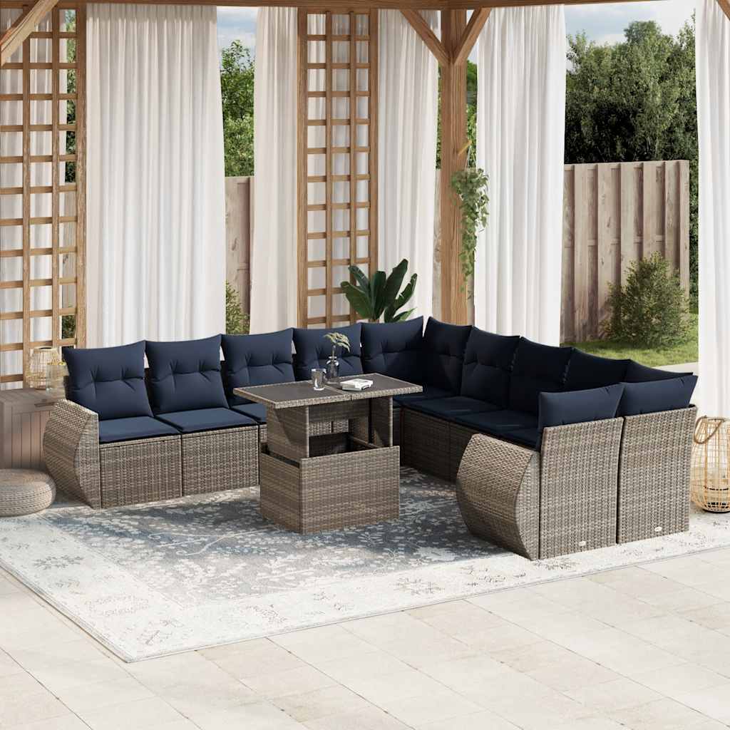 11-teiliges Gartensofa-Set mit Kissen, grau, Polyrattan