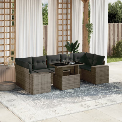 8-tlg. Garten-Sofagarnitur mit Kissen Grau Poly Rattan